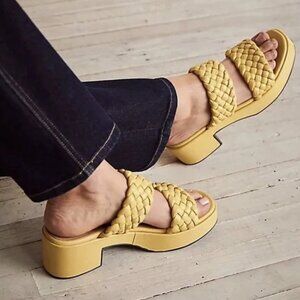 NEW Seychelles Novelty Braided Leather Platform Sandals in Butter Sz. 9.5